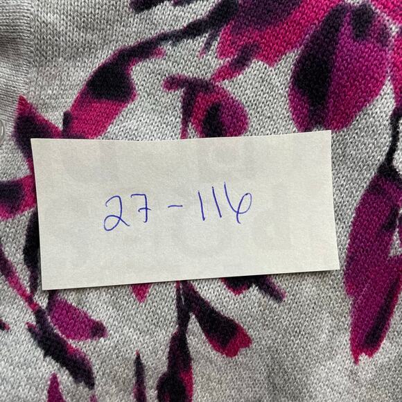CROFT BARROW COTTON FLORAL CARDIGAN SWEATER 2X GRAY PINK PURPLE BOHO LIGHTWEIGHT - Picture 6 of 9